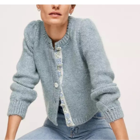 Sweaters - NWT NWT MANGO MNG BLUE MATILDA CHUNKY KNIT CARDIGAN SWEATER SZ M